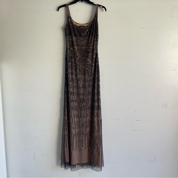 Adrianna Papell Tan Silver Sequins Sleeveless Maxi Dress - 22662 - Picture 3 of 13